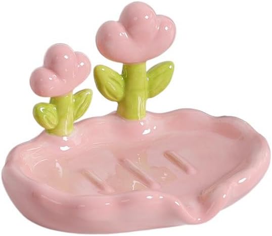 Flower Soap Dish Tray with Drainage Red