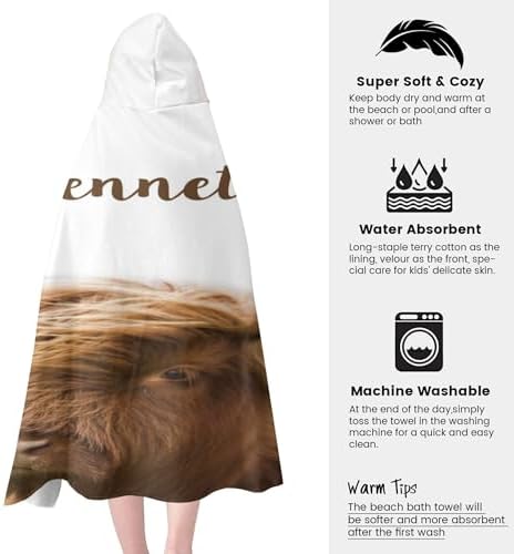 Personalized Highland Cow Hooded Kids Bath Towels with Name