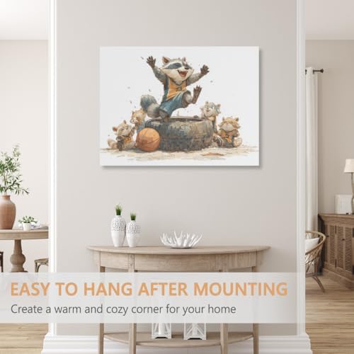 Raccoon Celebrating on Tire Wall Canvas Art