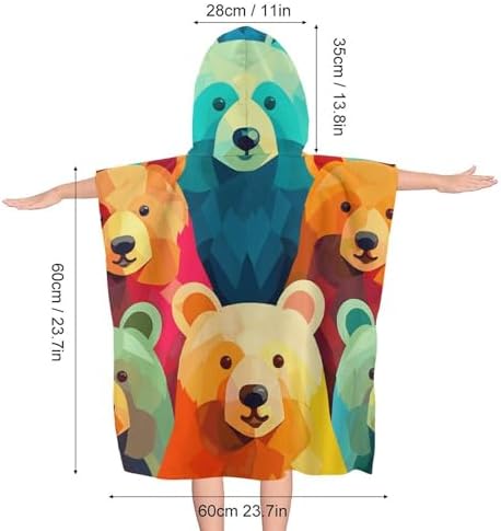 Colorful Bear Hooded Bath Towel for Kids