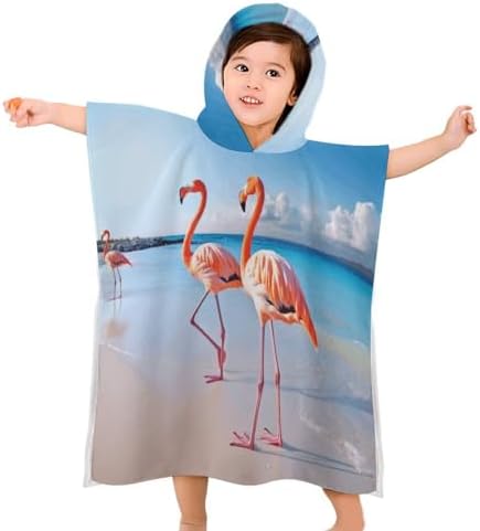 Kids Bath Towel with Flamingo Print Hood