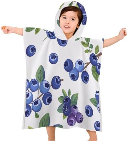 Kids Hooded Beach Towel with Blueberries Design