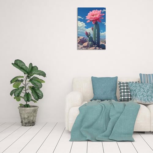 Desert Landscape Cactus Poster 12x16in Framed