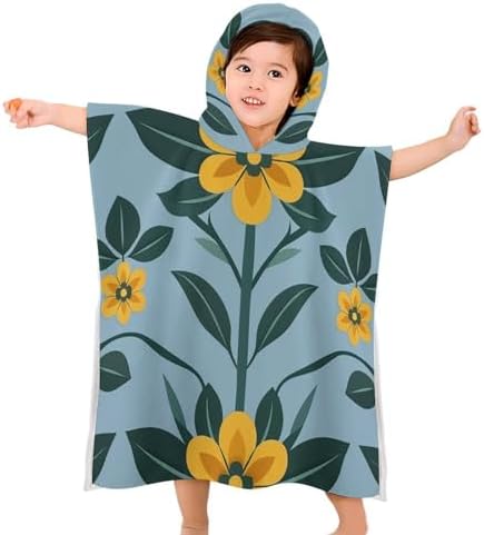 Kids Hooded Beach Towel with Repeating Flower Pattern