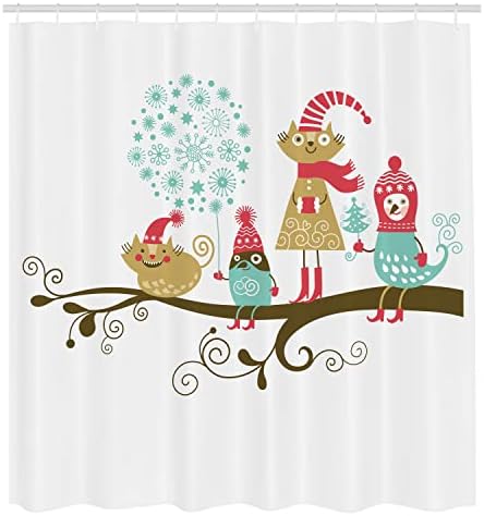 Ambesonne Christmas Shower Curtain with Animal Costume Branches Pink Teal 69x70 Inches