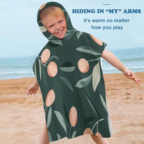 Kids Bath Towel with Hood Olive Leaves Print