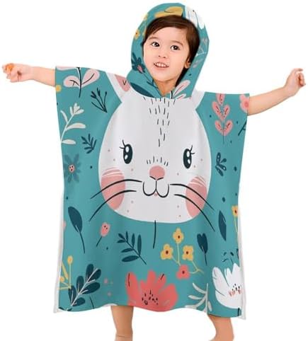 Kids Hooded Bath Towel with Cartoon Rabbit Design