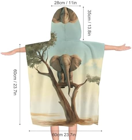 Kids Hooded Beach Towel with Elephant Print