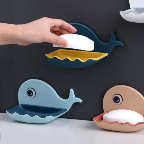 3 Pieces No Drilling Soap Holder with Drain Blue