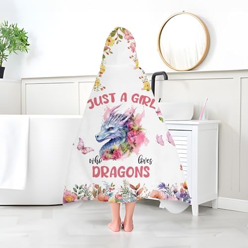 Dragon Hooded Bath Towels for Girls