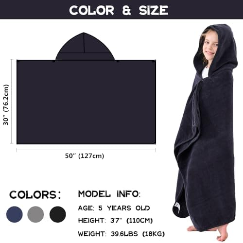 Hiturbo Kids Hooded Bath Towel - Black