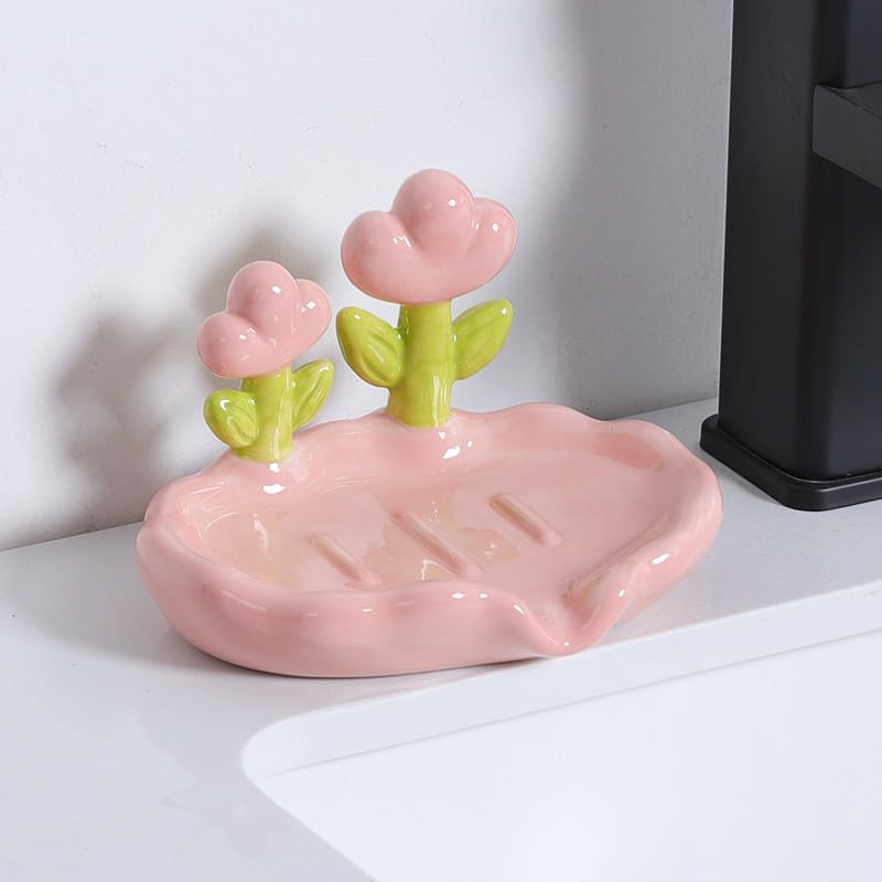 Flower Soap Dish Tray with Drainage Red