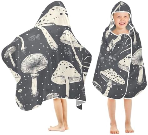 Mushrooms Black Kids Bath Towel 24x50 Hooded Towel for Children