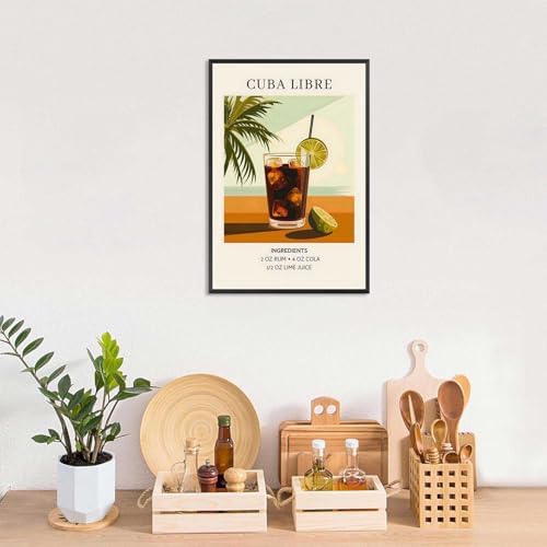 Cocktail Poster Colorful College Style Framed 12x16in