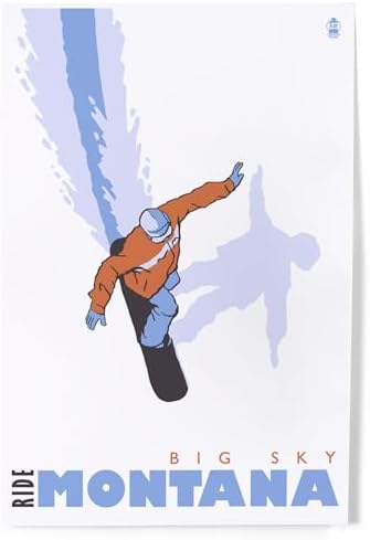 Lantern Press 8x12 Art Print Big Sky Montana Snowboard Stylized 1