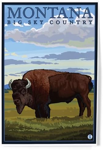 Lantern Press 8x12 Art Print Montana Big Sky Country Bison