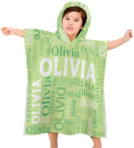 Husguciy Personalized Hooded Bath Towel for Kids Light Green