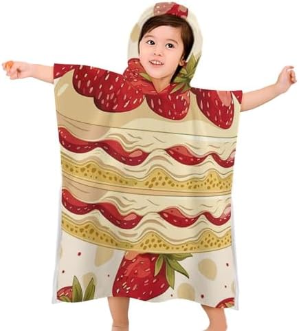 Kids Hooded Beach Towel with Strawberries and Cake Print