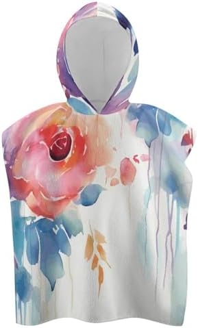 Watercolor Floral Kids Hooded Beach Towel
