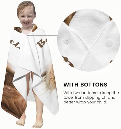 Personalized Highland Cow Hooded Kids Bath Towels with Name