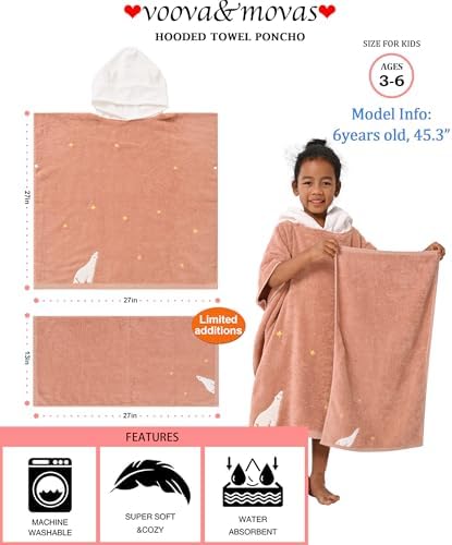 VOOVA MOVAS Toddler Bath Towel Set - 3-6 Years Cute Bear Design