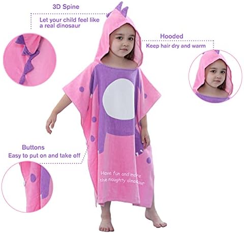 LOLANTA Kids Bath Towel with Hooded Dinosaur