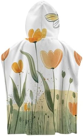 Kids Hooded Beach Towel with Tulips Design