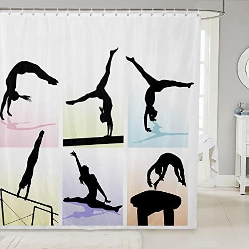 Erosebridal Kids Gymnastics Shower Curtain with Rainbow Buffalo Plaid Design