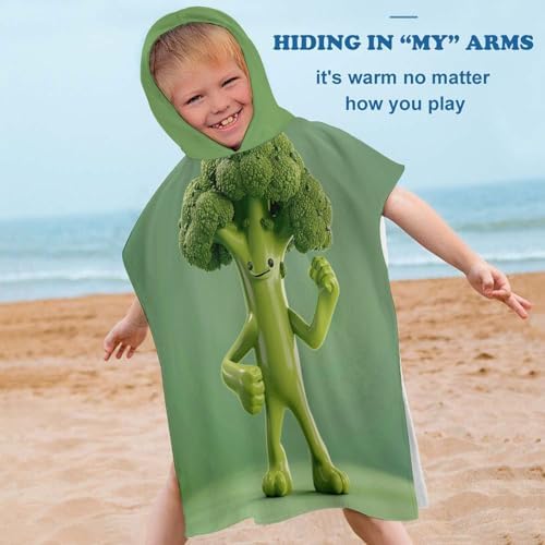 Kids Hooded Bath Towel with Green Broccoli Design
