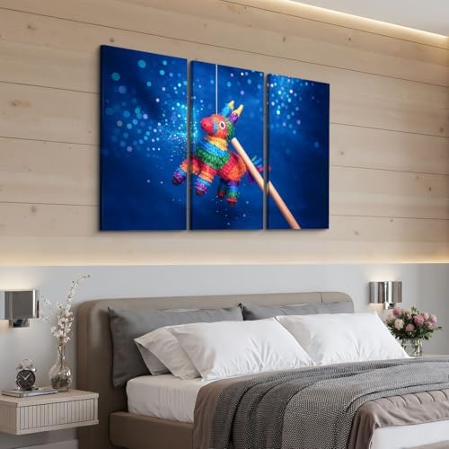 3 Panels Mexican Piata Party Canvas Art Poster Print