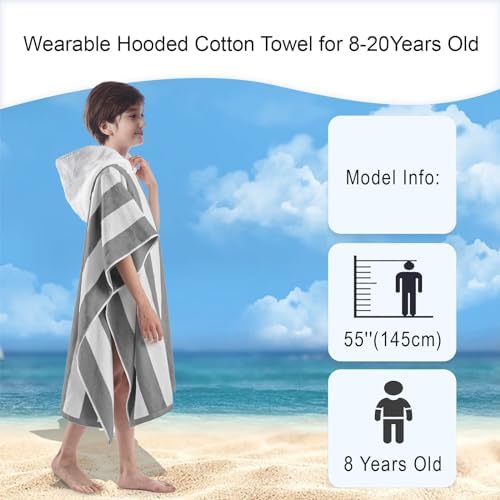 VOOVA MOVAS Big Kids Hooded Poncho Towel - 8-16 Years Grey Cabana Stripe