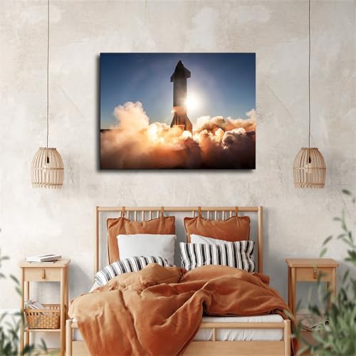 SpaceX Starship Launch Poster Canvas Wall Art Print Framed 24x36inch
