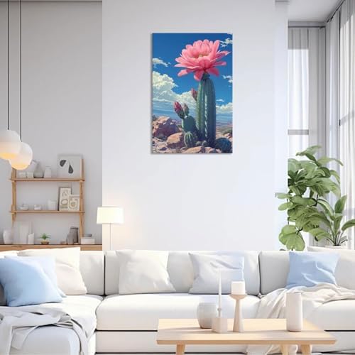 Desert Landscape Cactus Poster 12x16in Framed