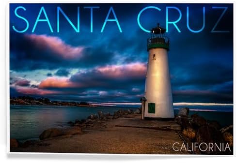 Lantern Press 8x12 Art Print Santa Cruz Lighthouse Night Sky