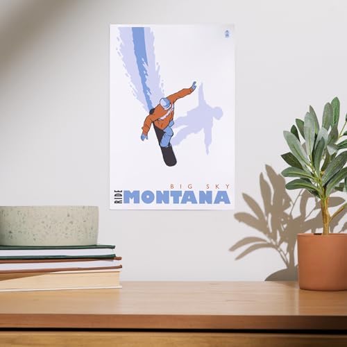 Lantern Press 8x12 Art Print Big Sky Montana Snowboard Stylized 1