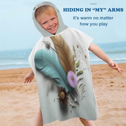 Kids Hooded Towel with Feather Flower Print