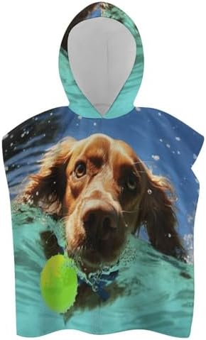 Kids Hooded Bath Towel with Funny Swimming Dog Print