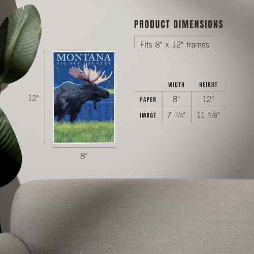 Lantern Press 8x12 Art Print Moose in Moonlight