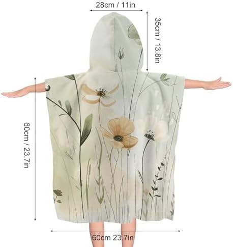 Kids Hooded Beach Towel with Delicate Flower Print