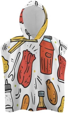 Kids Hooded Bath Towel with Doodle Fast Food Design