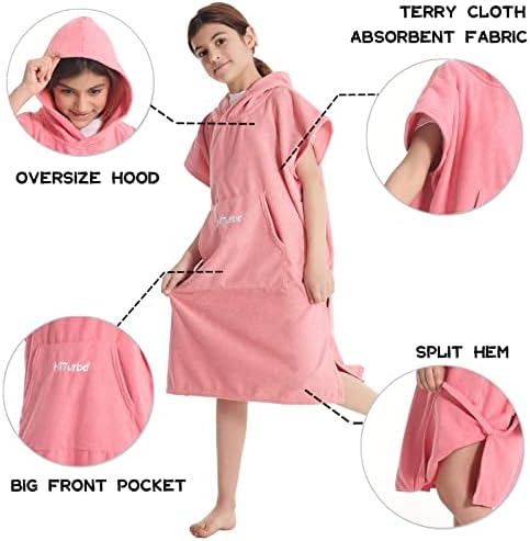 Hiturbo Kids Changing Towel Hoodie - Quick Dry Microfiber Bath Towel - Pink