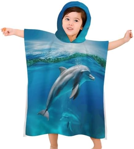 Kids Bath Towel with Swimming Dolphin Print