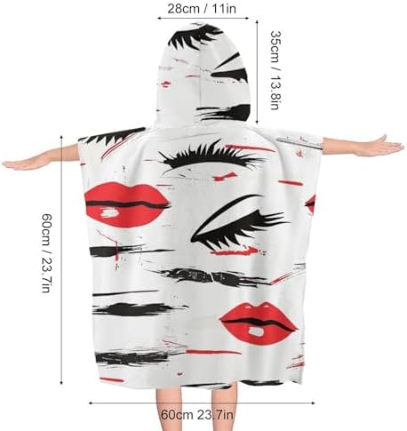 Kids Hooded Bath Towel with Lips and Eyelashes Print