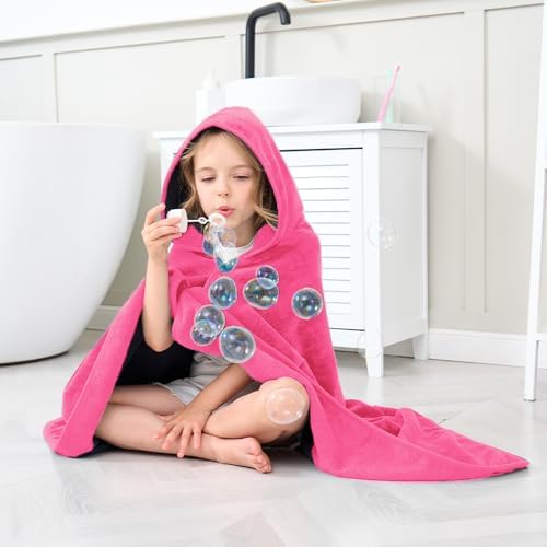 Hiturbo Kids Hooded Bath Towel - Pink 50x30 Inches