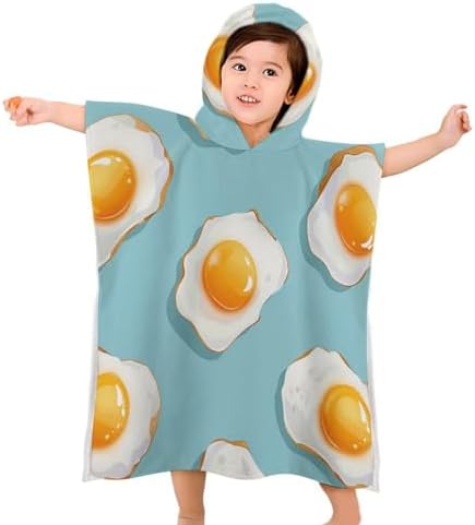 Kids Hooded Beach Towel with Blue Fried Egg Print
