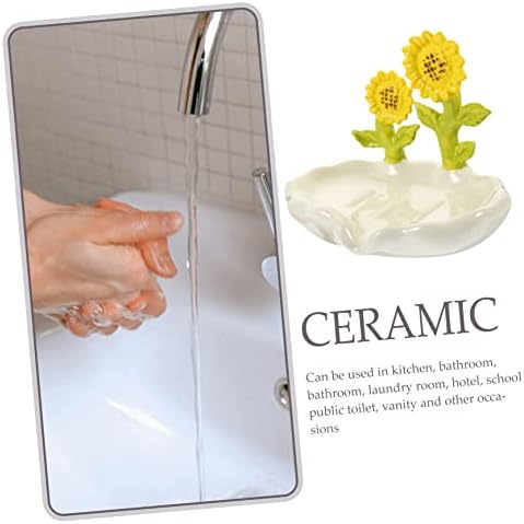 Ciieeo Ceramic Soap Dish with Drainage Sunflower Holder for Bathroom Kitchen