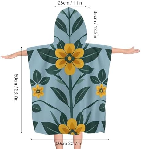 Kids Hooded Beach Towel with Repeating Flower Pattern