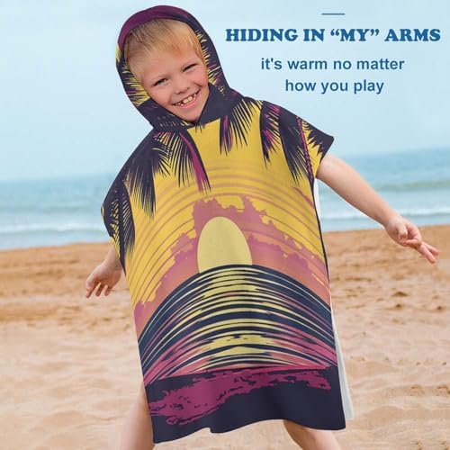 Kids Bath Towel with Sunset Design Hooded Beach Towel for Boys Girls