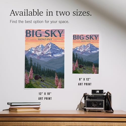 Lantern Press 8x12 Art Print Big Sky Montana Bear and Spring Flowers