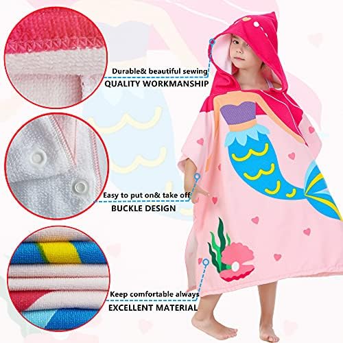 Big Pink Mermaid Kids Bath Towel for 3-10 Year Old Girls